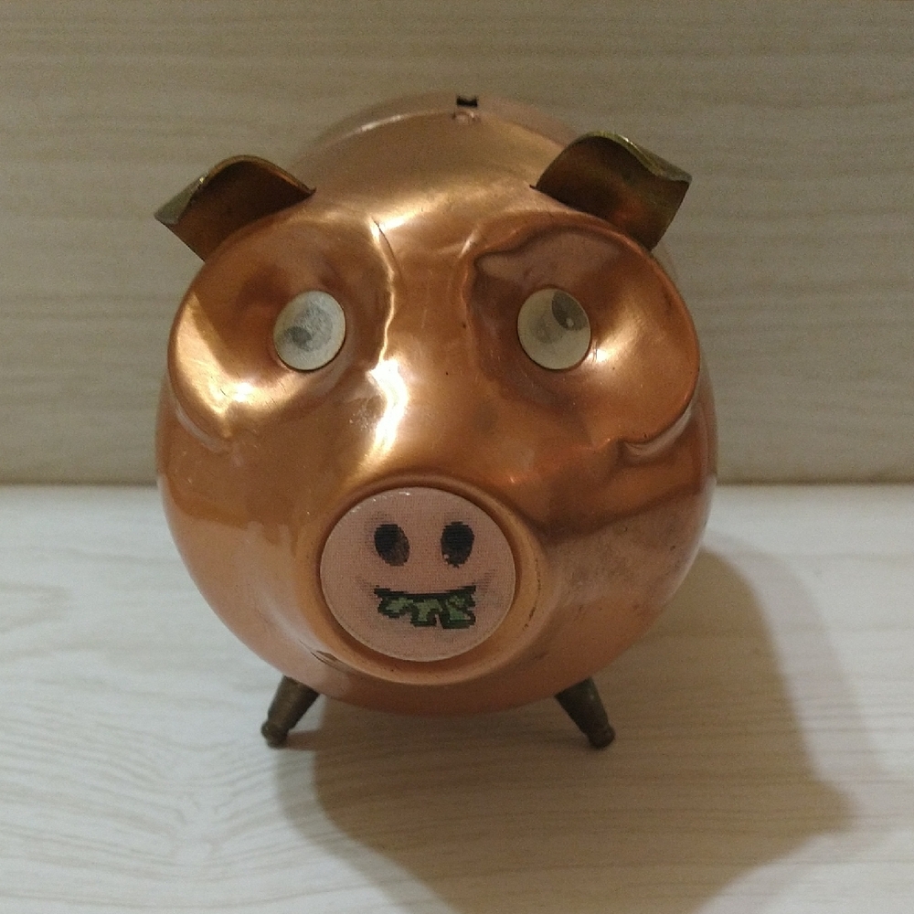 Vintage Coppercraft Guild Copper Piggy Bank with Hologram Eyes & Nose